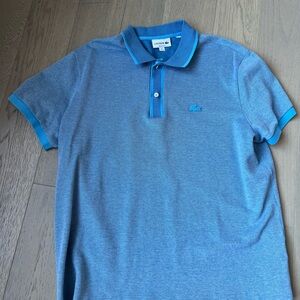 Lacoste Men's Heathered Sky Blue Polo with Turquoise Trim